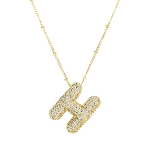 **18k Gold Plated Initial "H" Necklace with Pavé Crystals** - Picture 1 of 6